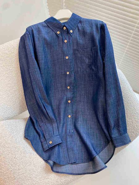 

fashion womens denim shirts solid color retro style long sleeve t-shirts comfortable temperament luxury trend high-end summer women clothing, White