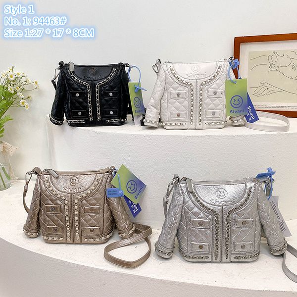 

Wholesale factory ladies shoulder bags 2 styles street fashion rivet handbag personalized clothes styling punk backpack sweet cute chain messenger bag, Silver-94465#-style 2