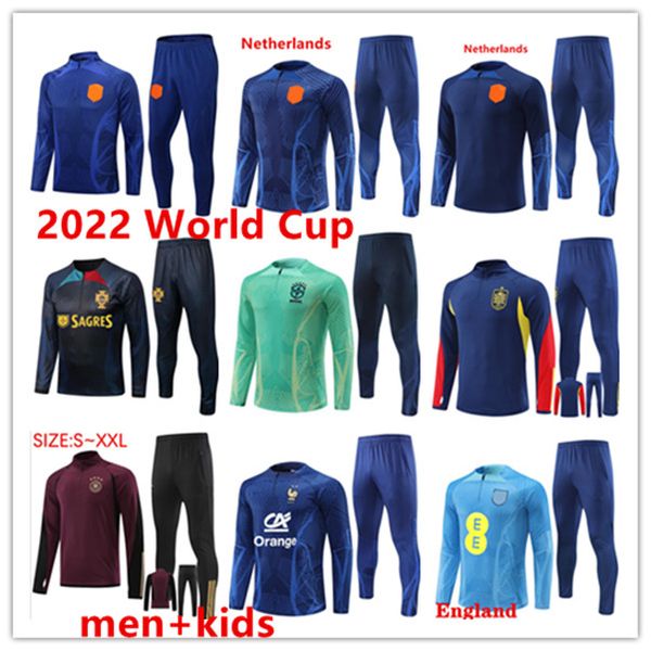 

argentina brazil football tracksuit world 2022 cup various national teams 22 23 men kids half pull soccer portugal tracksuit kits jogging ch, Black
