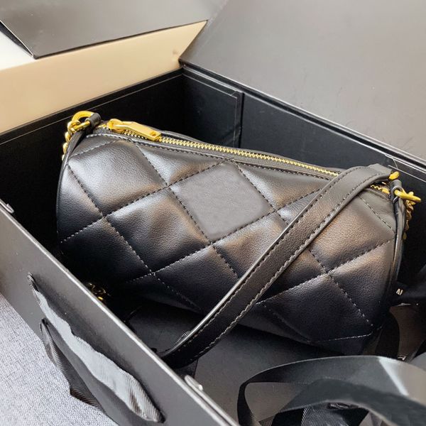 

fasion luxurys leather bucket bag black puffer shoulder bags barrel-shaped drawstring large capacity rest travel cross body hobo handbag