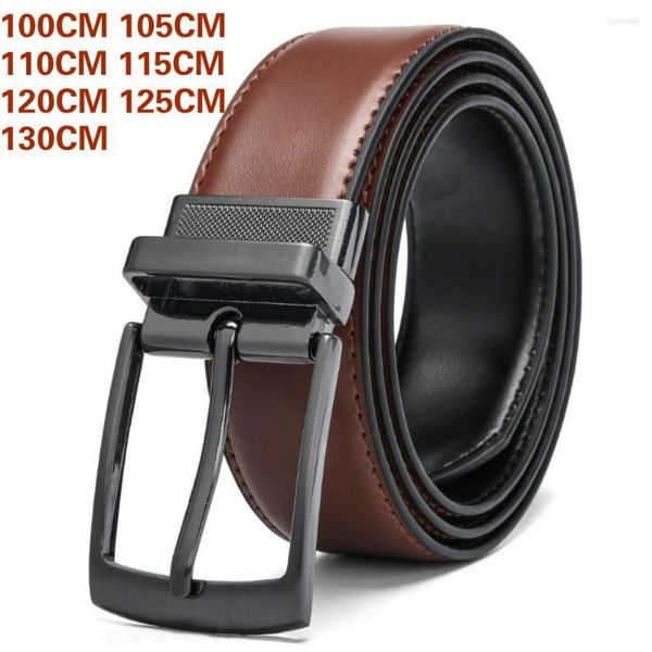 

belts 100cm-130cm real leather men business belt rotating pin buckle for leisure and versatile double sided smooth navy brown black, Black;brown
