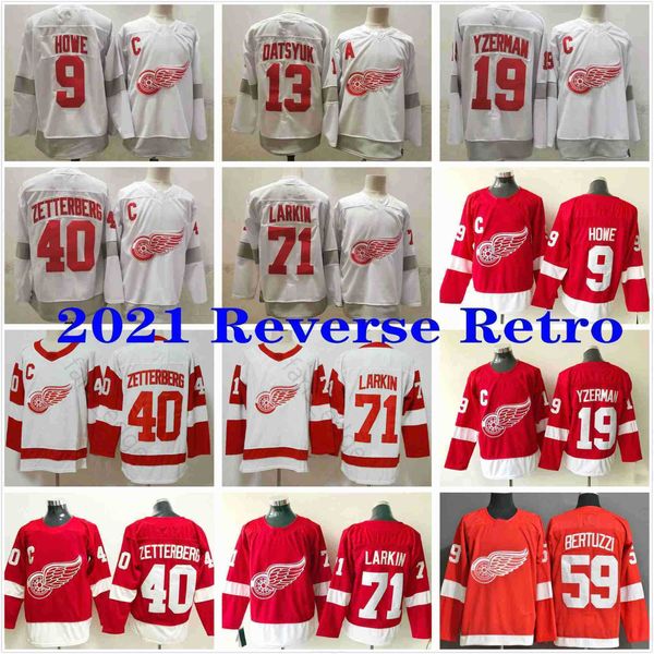 

2021 reverse retro white detroit red wings 9 gordie howe 71 dylan larkin 59 tyler bertuzzi 13 pavel datsyuk 19 steve yzerman jerseys'&#, Black;red