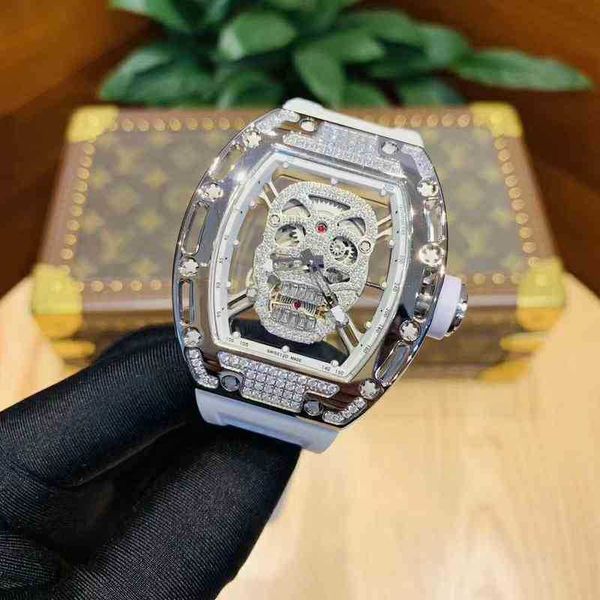

luxury mens mechanics watches richa wristwatch ghost automatic mechanical milles r watch hollowed out diamond skull with unique personal gua, Slivery;brown