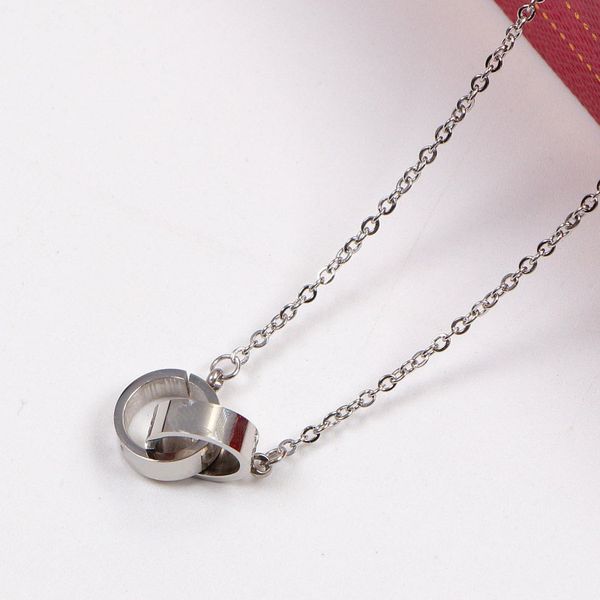

stainless steel luxury pendant necklaces adjustable circle double ring buckle 3 colors simple love necklaces classic style women designer je, Silver