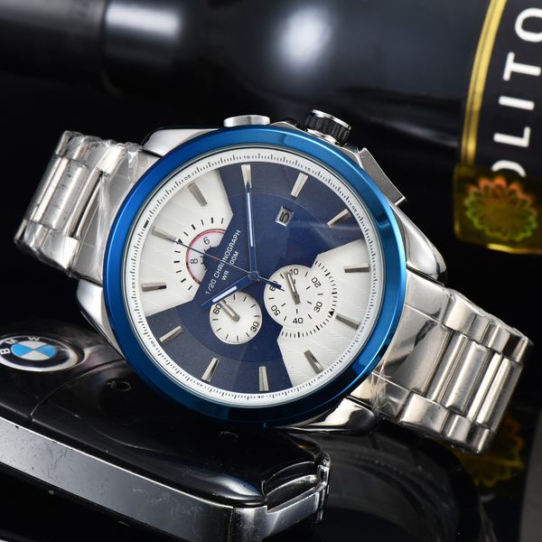 

2022 new all stainless steel luxury men's watch multifunctional leisure business time quartz watch, Slivery;brown