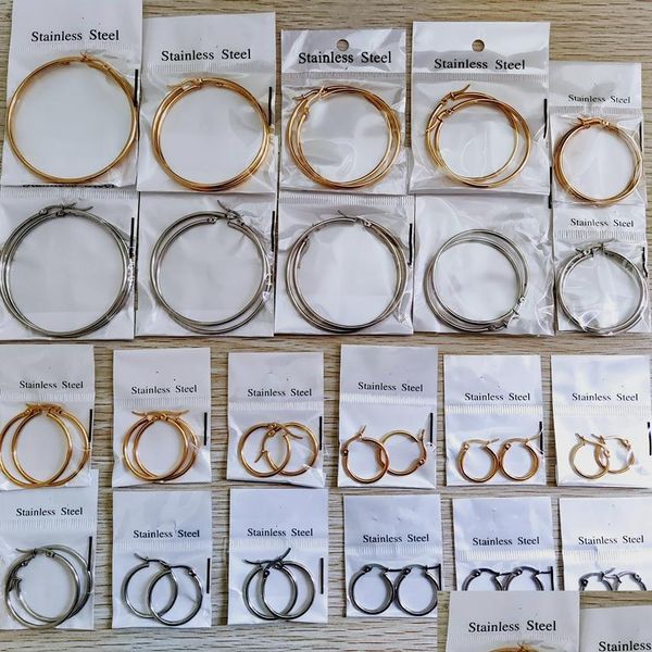 

hoop huggie 22pairs/lot gold sier mix classic circle hoop earrings for women stainless steel hie earring wedding jewelry party gif dh1vr, Golden;silver
