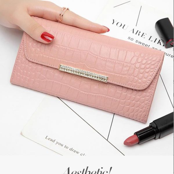 

luxury wallet new genuine leather lady's leather handbag 5 colors women's long stripe wallets, Red;black