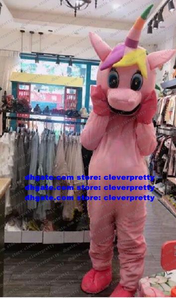 

pink unicorn flying horse rainbow pony mascot costume cartoon character outfit suit start business trade show fair cx2017, Red;yellow