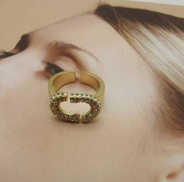 

designer women crystal band rings adjustable luxury brand jewelry gold fashion women letter ornaments couple anniversary jewellery gift, Silver