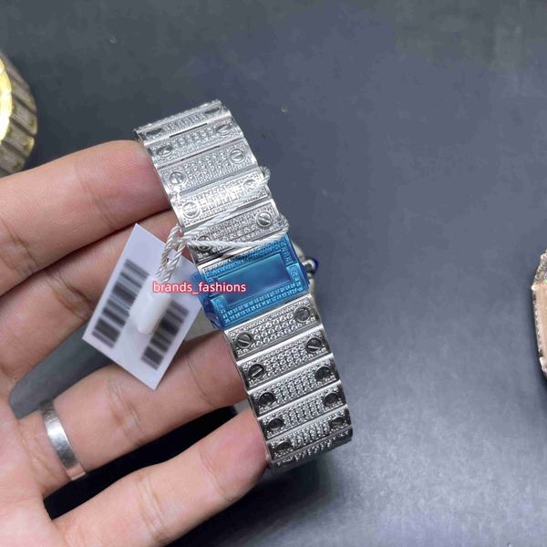 

2023men's ice diamonds silver stainless steel case full diamond shine good aut, Slivery;brown