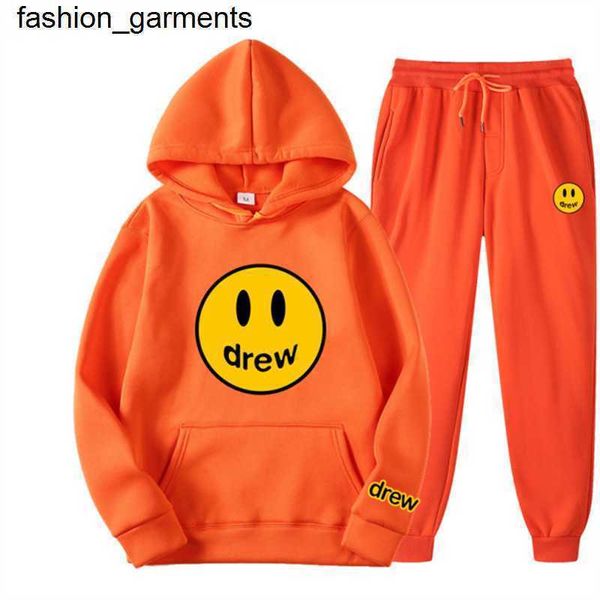 

men's tracksuits designer autumn men's plush hooded sweater justin bieber's same drews smiling sweater couple suit, Gray