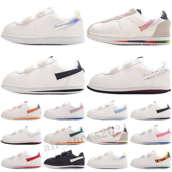

cortez basic leather white black running shoes kids forrest gump nylon rm varsity royal red blue lightweight cortezs be true trainers outdoo, White;red