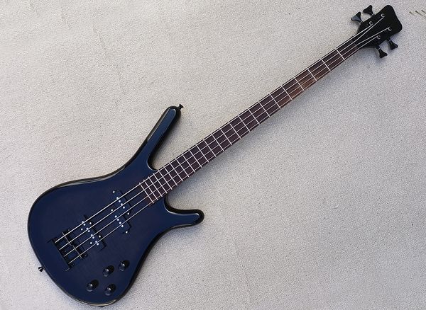 

4 strings black electric bass guitar wit flame maple veneer rosewood fretboard