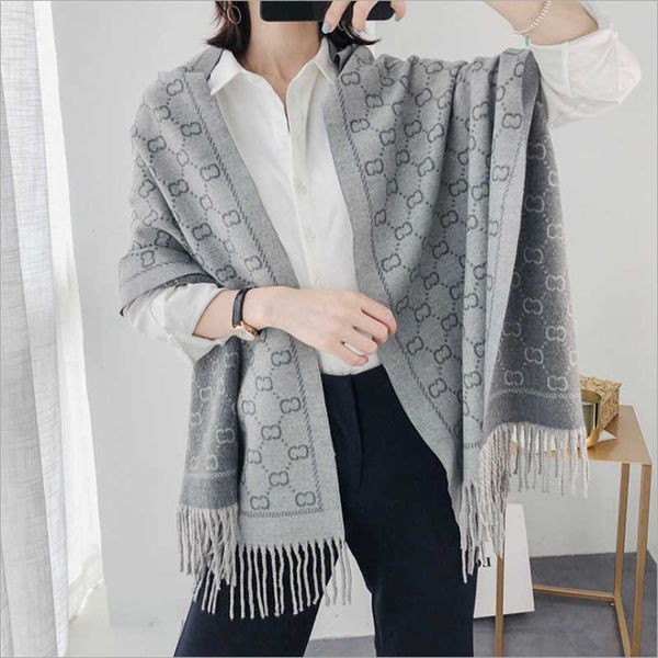 

factory online wholesale 75% off classic scarf autumn and winter new style double-sided letter imitation cashmere versatile warm shawl scarf, Blue;gray