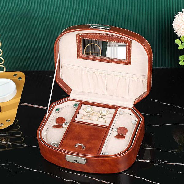

jewelry boxes european style simple retro travel portable hand-held antique leather cosmetics storage l221021, Black;white