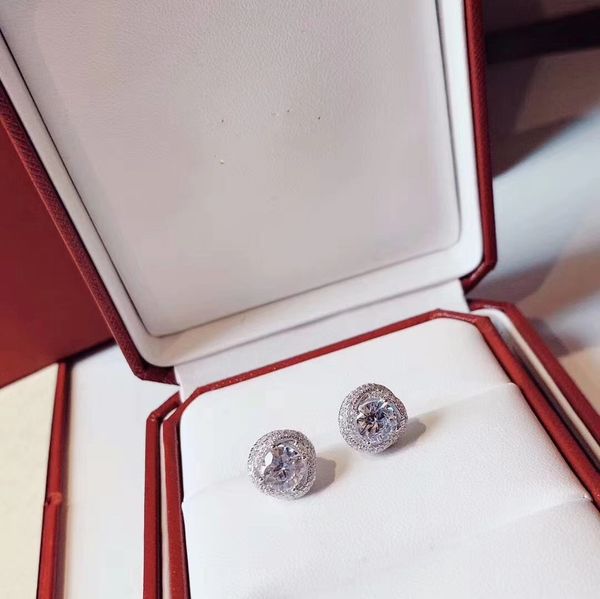 

luxury brand designer charm earrings full crystal s925 sterling silver big round zircon fashion women jewelry, Golden