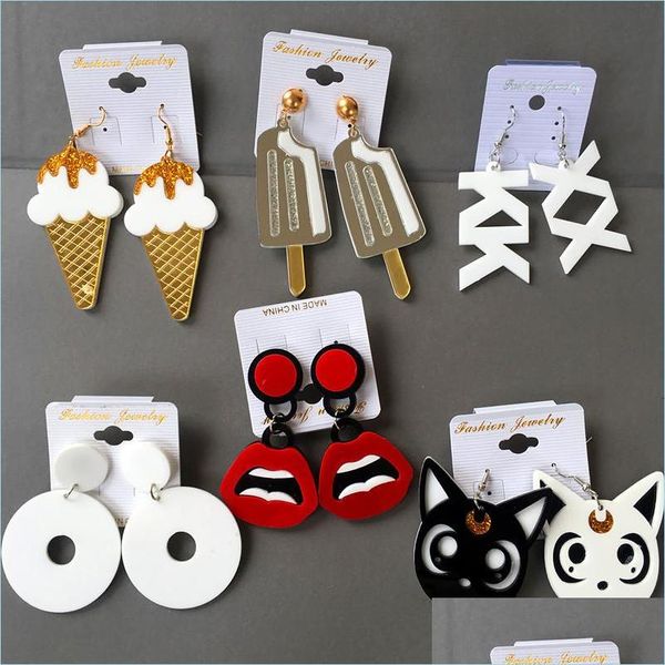 

dangle chandelier 2021 exaggerated acrylic ice cream letter cat dangle earrings punk hip hop jewelry for women girl big size funny dhkde, Silver