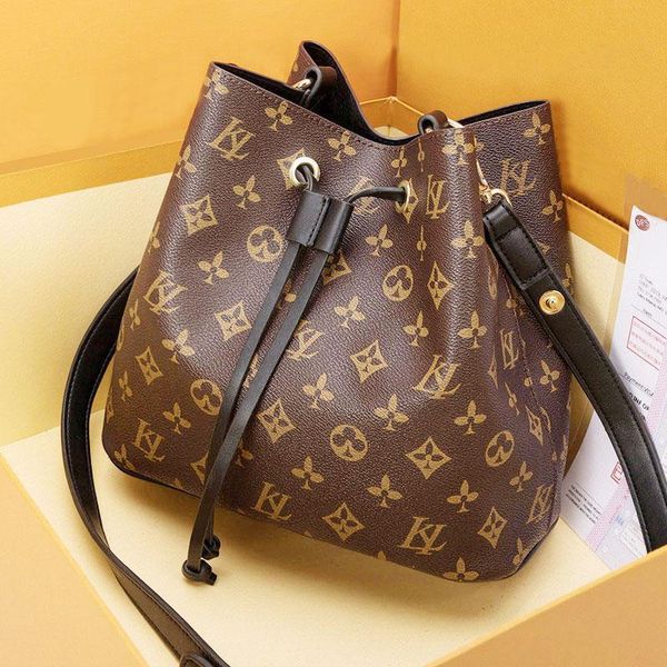 

women designer bucket bags neonoe handbag brown flower shoulder bags leather classic crossbody messenger handbags wholesale louiseity lvs vi