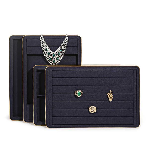 

jewelry boxes metal brushed display tray dark green microfiber multi-function ring necklace see goods storage l221021, Black;white