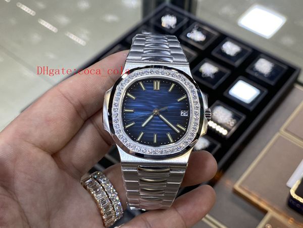 

a factory sapphire wristwatches 40mm diamond 5711/1a blue dial stainless steel cal.324sc date automatic men's watch 77, Slivery;brown