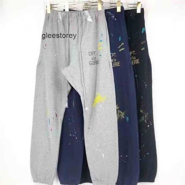 

hip hop galleryes designer pants dept graffiti ink splashing printing terry high street leisure fog trend men's and women's lovers, Black
