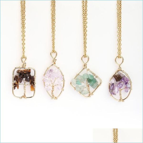 

pendant necklaces stone crystal charms necklaces copper twine tree of life wire wrap pendant amethyst tiger eye rose quartz wholesal dhrxy, Silver