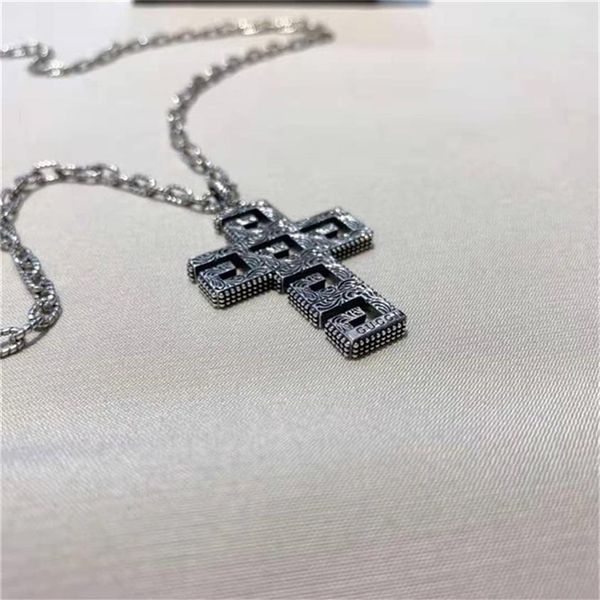 

trend 20% off designer jewelry zhigujia 925 silver old carved cross pendant double g lovers necklace197i