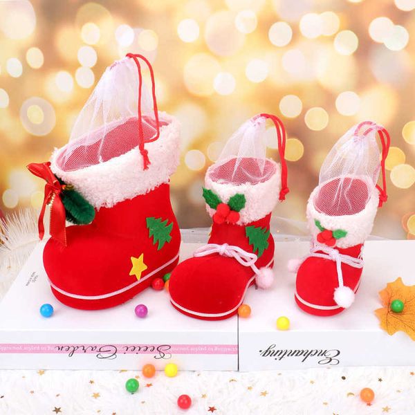 

casual shoes creative christmas boots flocking pencil holder candy bag kindergarten gift decoration children's toys, Black