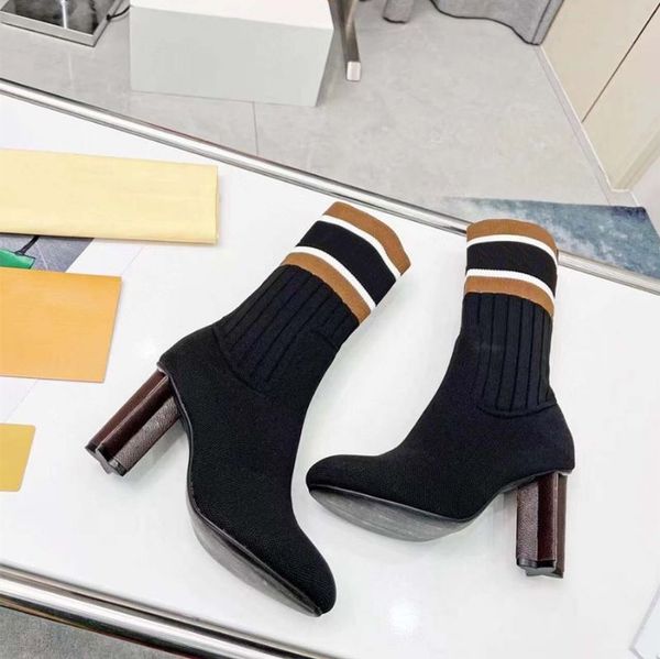 

new women's high heel fashion boots elastic boots wool tube thin leg magic device size 35-42 with box 9.5cm heel height, Black