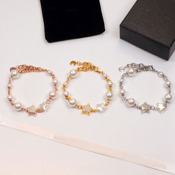 

designer jewelry beaded strands bracelet for women new fashion hand decoration chains letter pearl bracelet womens allergy prevention, Black
