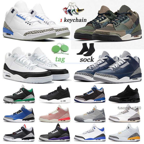 

2022 patchwork jumpman 3 3s men trainers original basketball shoes georgetown 3m reflective rust pink unc se unite fire red air jordon jorda, Black