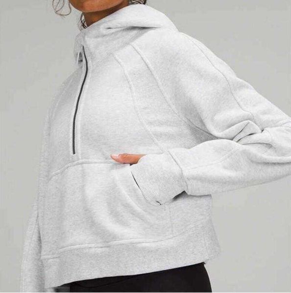 

lu-08 scuba hoodies women's sports half zip jacket brushed outdoor running gym coat sweatshirts, White;red