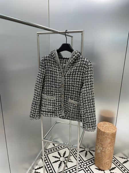 

women's jackets european designer designs tweed grey flower hoodie, Black;brown