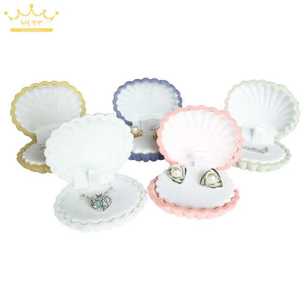 

jewelry boxes 10pcs/lot shell shape lovely velvet wedding engagement ring for earrings necklace bracelet display gift holder l221021, Black;white