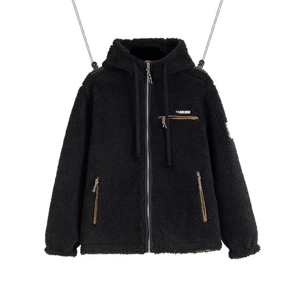 

new men's and women's jackets plus cotton thickened double-layer composite cashmere hoodies keep warm and windproof, Black;brown