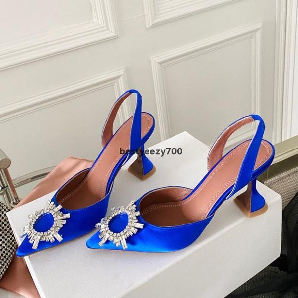 

amina muaddi begum crystal-embellished buckle navy stain pumps shoes spool heels sandals for women heel luxurys designers dress shoe eve euw, Black