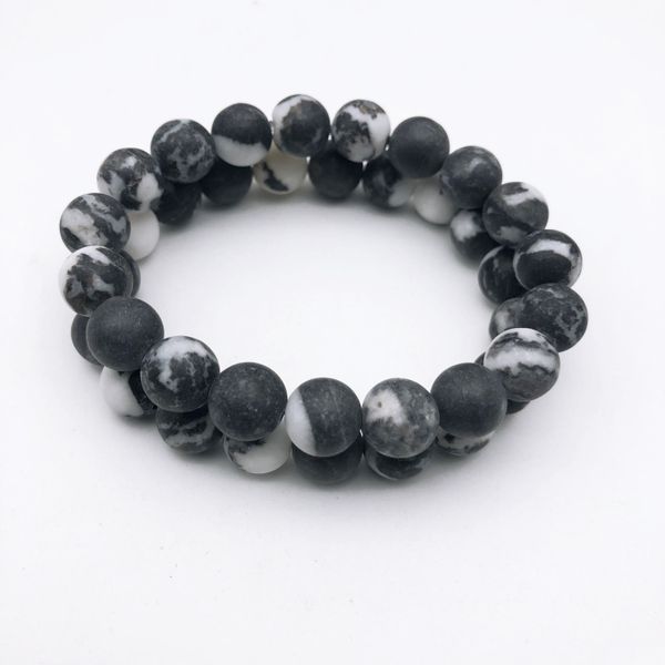 

beaded 10mm matte black white zebra jasper beads bracelet gemstone pink round elastic wholesale drop delivery 2022 jewelry bracelets dhjf3