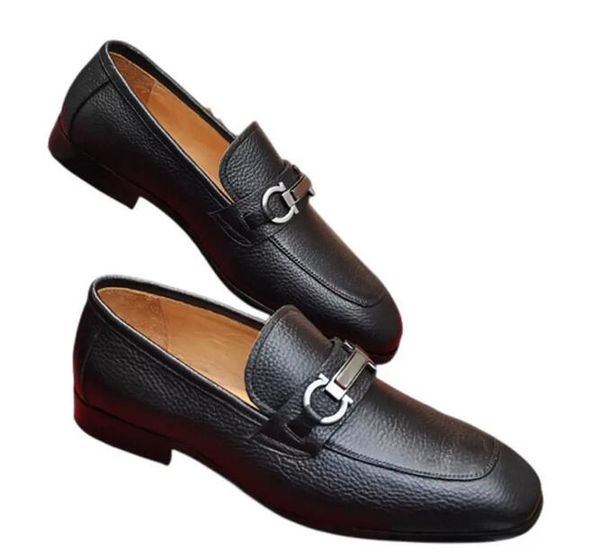 

men's dress dress shoes fashion cowhide leather wedding party gentleman casual business oxford bean shoes, Black