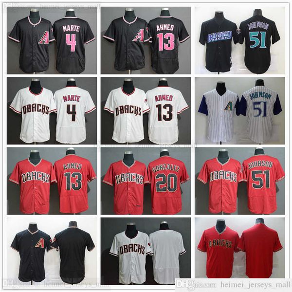 

2021 stitched baseball 13 nick ahmed jerseys white red black 4 starling marte 51 randy johnson 20 luis gonzalez jersey blank no number name