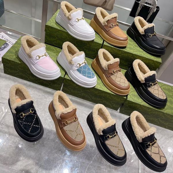

casual shoes winter women casual shoes arabic travel leather woolen boots lady thick soled designer boot lazy wool warm shoes fashion letter, Black