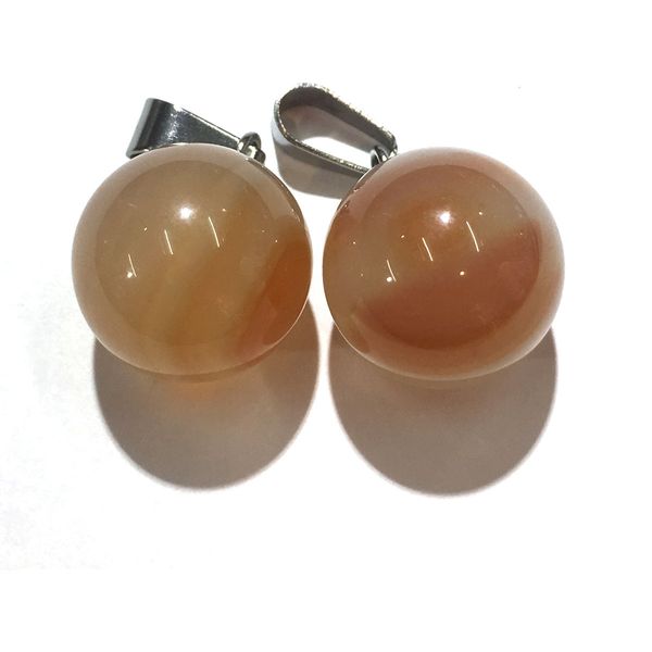

14mm round gemstone pendants necklace natural dangle ball yellow agate charms healing chakra stone charm sphere jewelry 45cm black leather, Silver