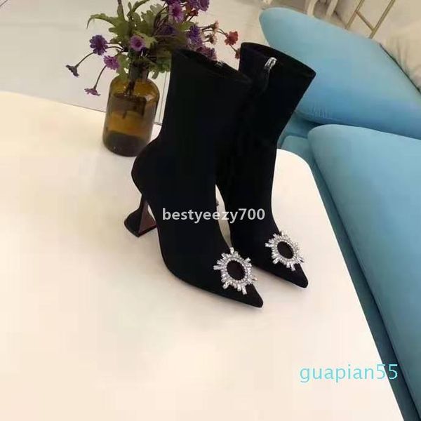 

shoe amina muaddi fashion- fashion begum embellished detail boots women leather crystal rubber black shoes italy original factory jfs