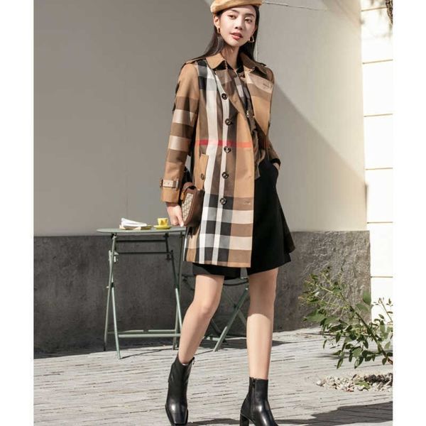 

autumn winter plaid coat new classic features luxury plaid british style elegant slim women's trench coat 3xl 4xl 5xl 6xl, Black