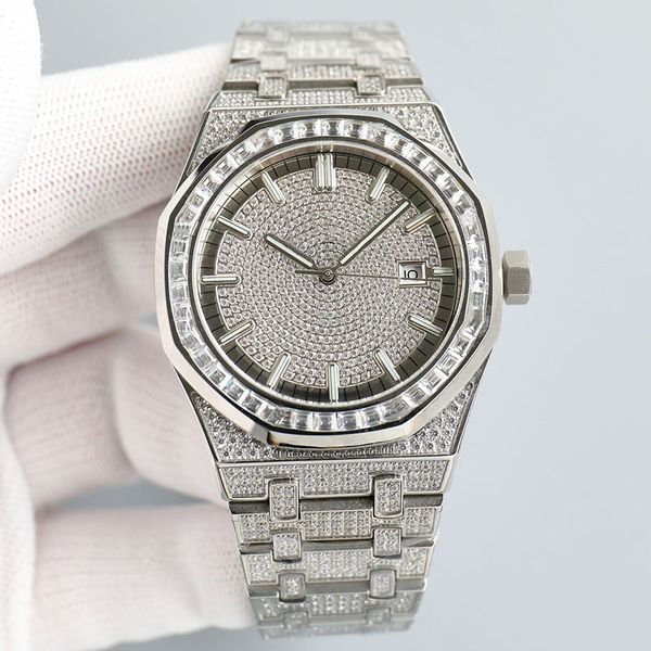 

watch diamond mens watch automatic mechanical movement stainless steel strap waterproof watches montre de luxe 42mm, Slivery;brown
