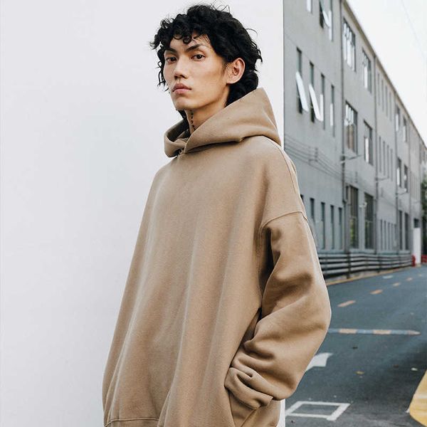 

men's fashion brand plush thickened couple hoodie off shoulder casual loose solid color, Black