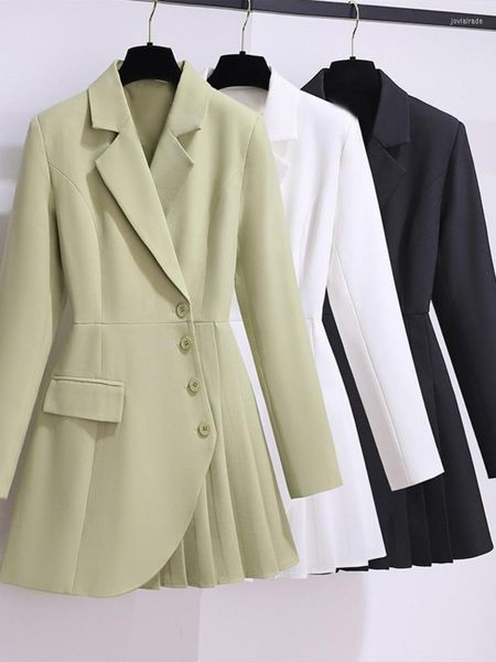 

women's suits blazer women long sleeve waist pleated jacket office ladies spring autumn female clothing mujer, White;black