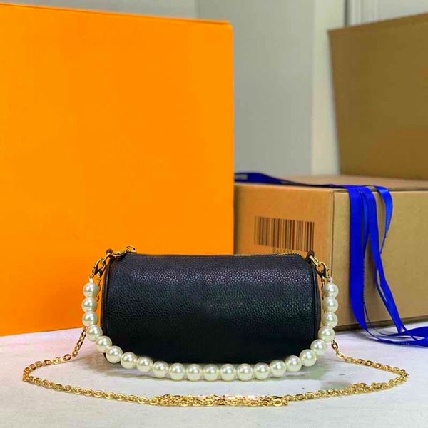 

evening bags shoulder cylinder bag package women crossbody small handbag purse genuine leather embossed letter pearl chain zipper round bag