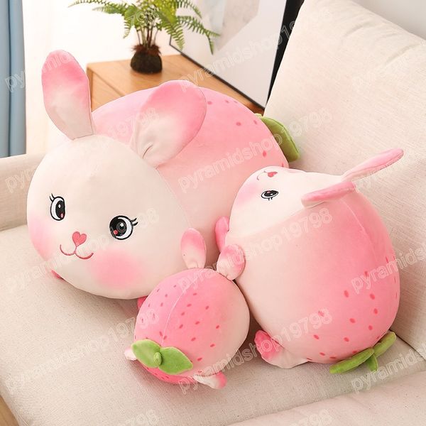 

New 23/35/50 Lovely Pink Strawberry Rabbit Plush Toys Soft Cartoon Bunny Animal Stuffed Doll for Kids Gift Sleeping Pillows, As picture