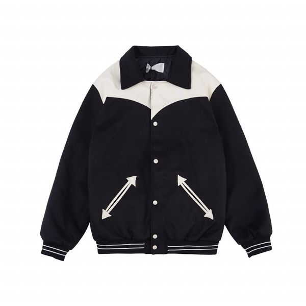 

new men's and women's jackets plus cotton thickened black and white arrow fur leather panel contrast jacket baseball classic first, Black;brown