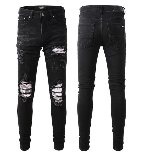 

men jeans for men rip slim fit skinny men pants orange star patch wearing cowboy stretch cult stretch motorcycle chic long straight hip hop, Blue